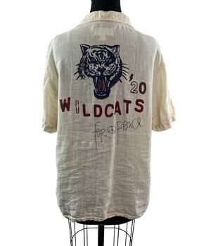 Ouigi Theodore x Sun Stone Beige Hawaiian Top Linen Wildcats Button-Up Large L